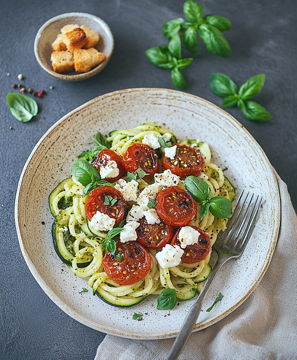 Spaghetti de courgette au pesto