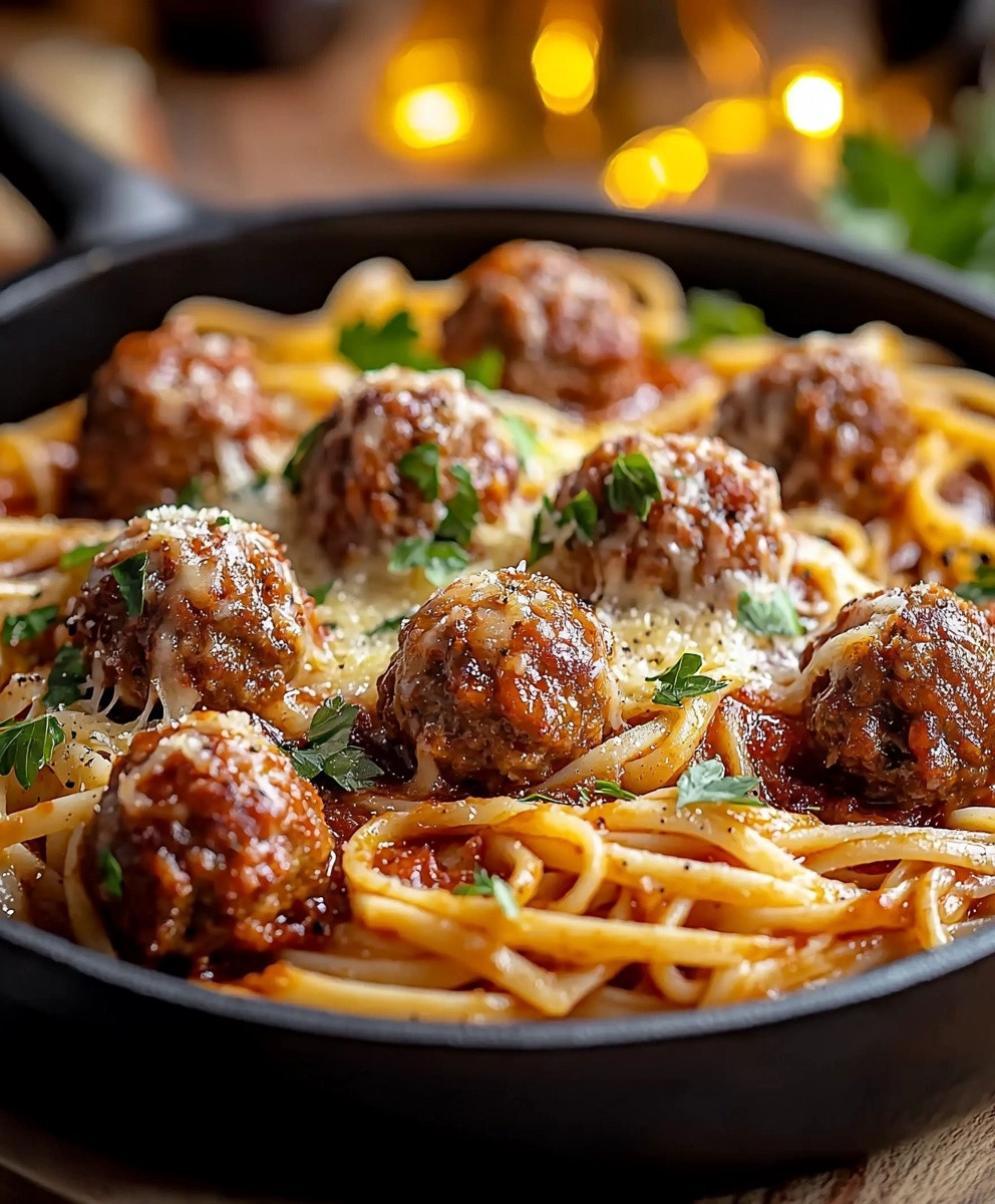 Gratin de linguine boulettes