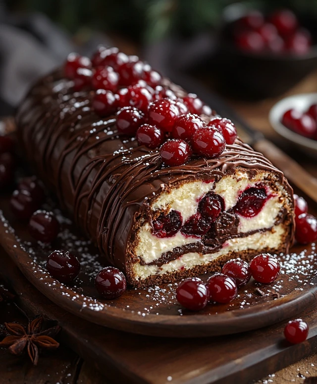 Bûche de Noël cerise chocolat