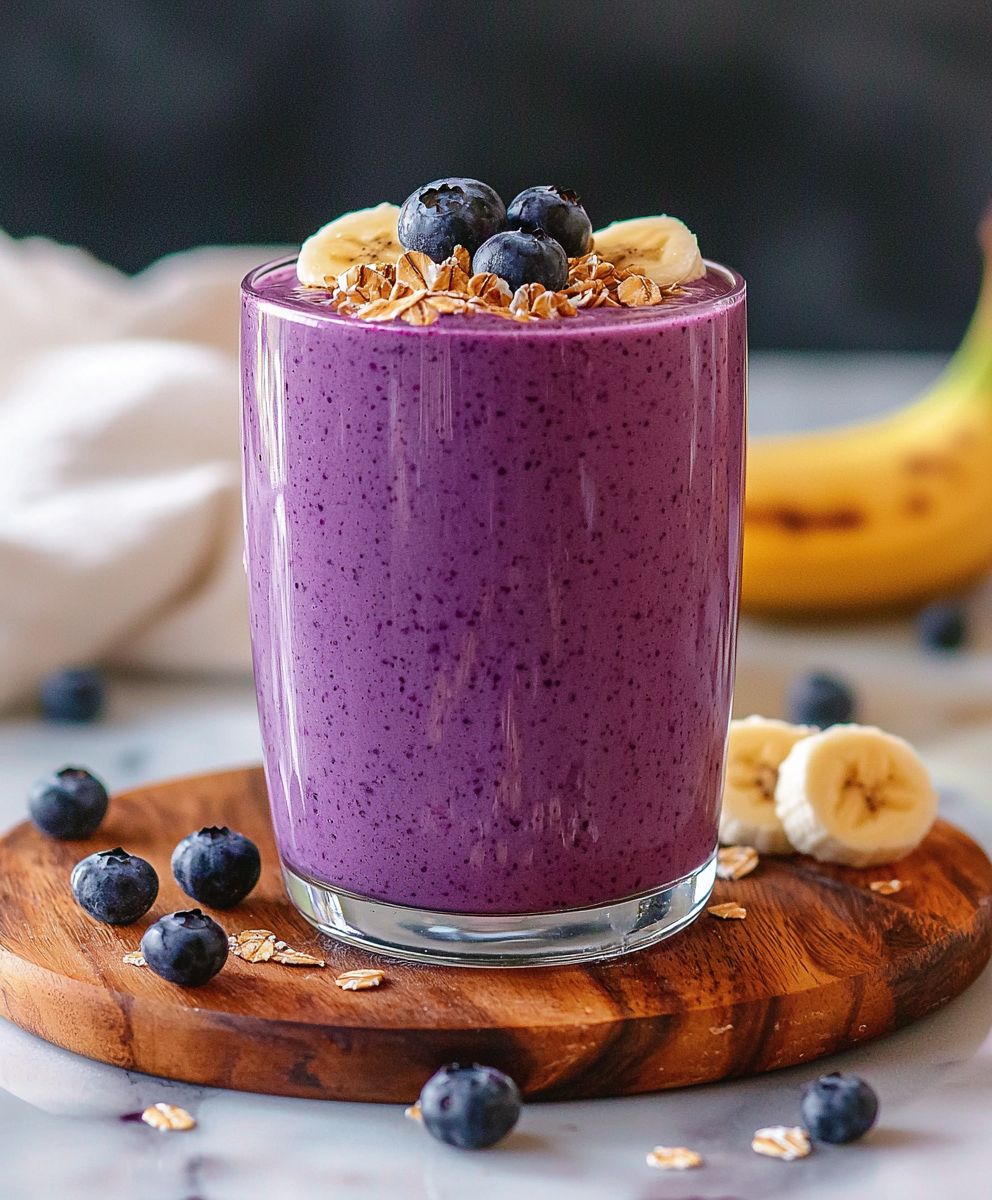 Smoothie myrtille noix coco banane