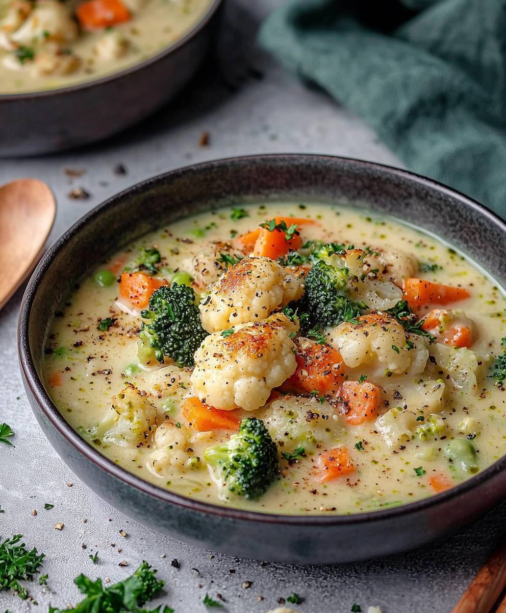 Soupe cheddar brocoli chou fleur