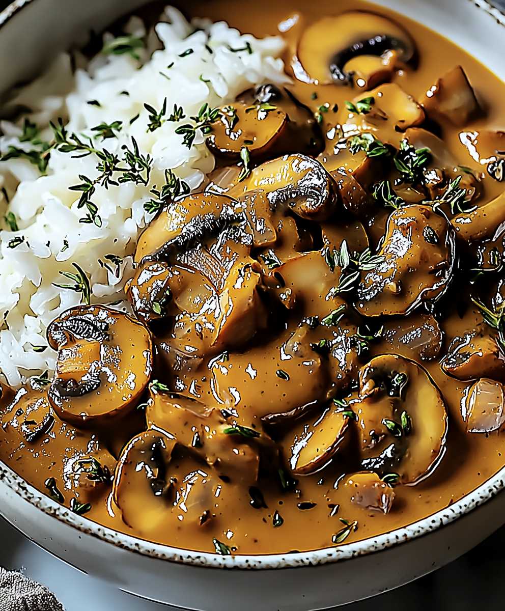Champignons façon Stroganoff riz complet