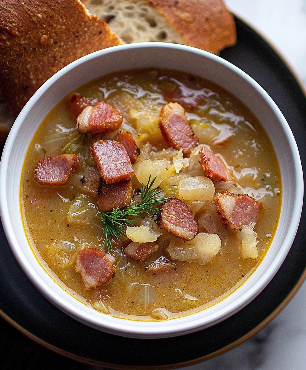 Soupe choucroute bacon kielbasa aneth