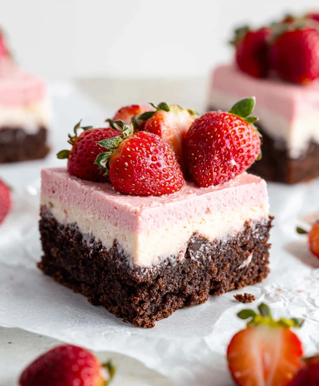 Brownies cheesecake fraises sans cuisson