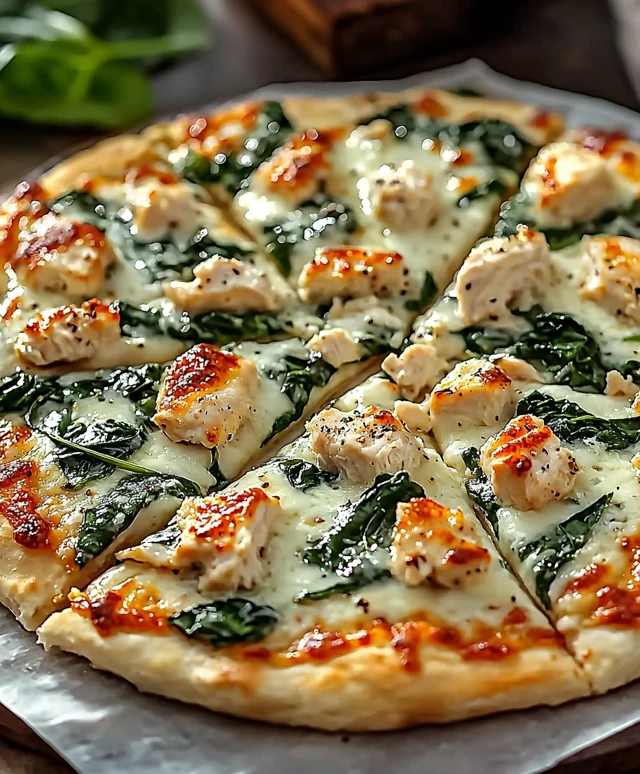 Pizza blanche poulet épinards