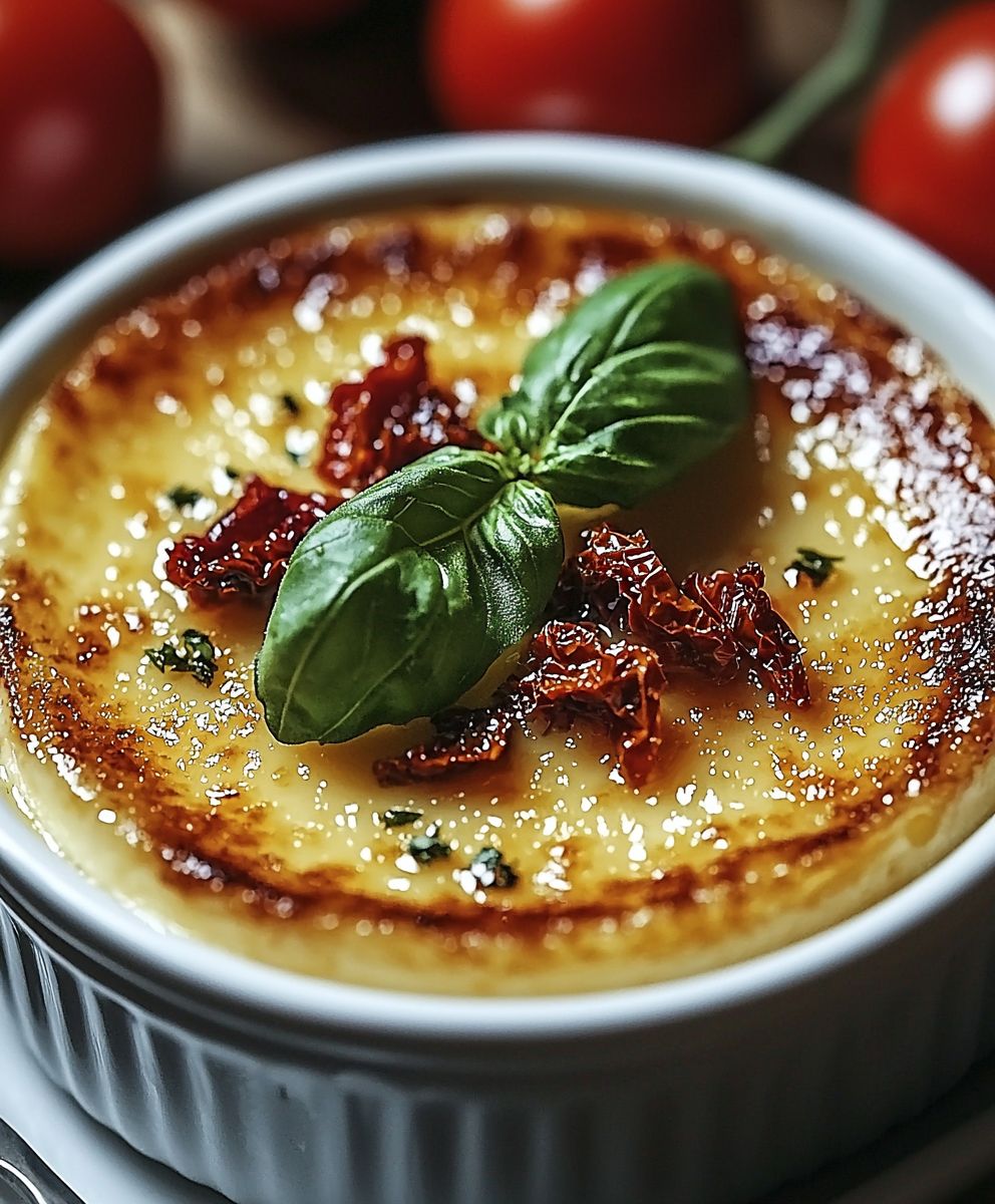Creme brulee parmesan tomates sechees basilic