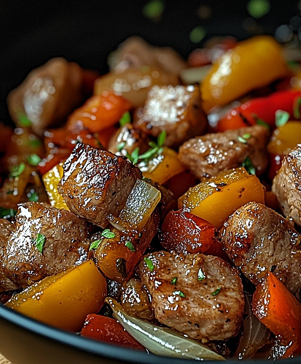 Sauté de porc oignons poivrons