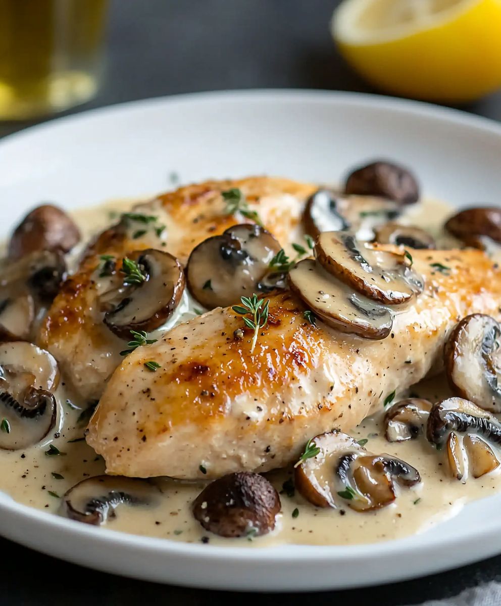 Poulet crémeux aux champignons