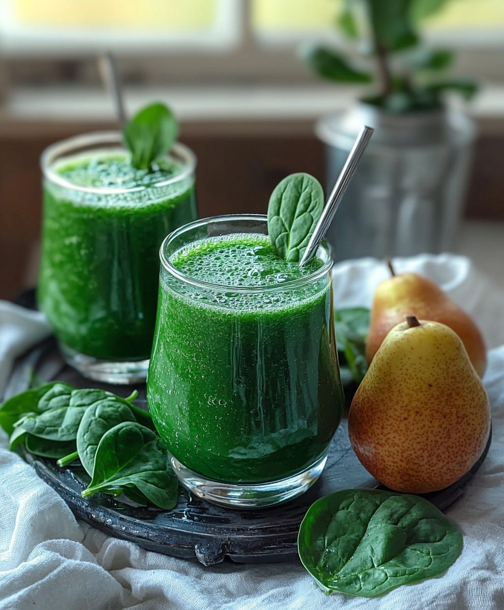 Smoothie vert épinards poire spiruline