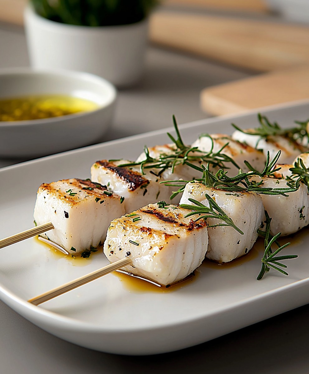 Brochettes poisson blanc herbes fraîches