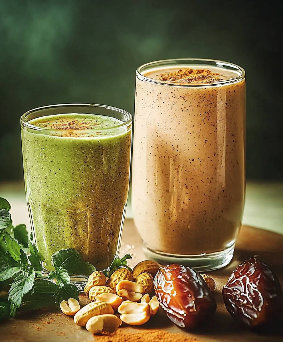 Smoothie lait amande cacahuète cannelle dattes