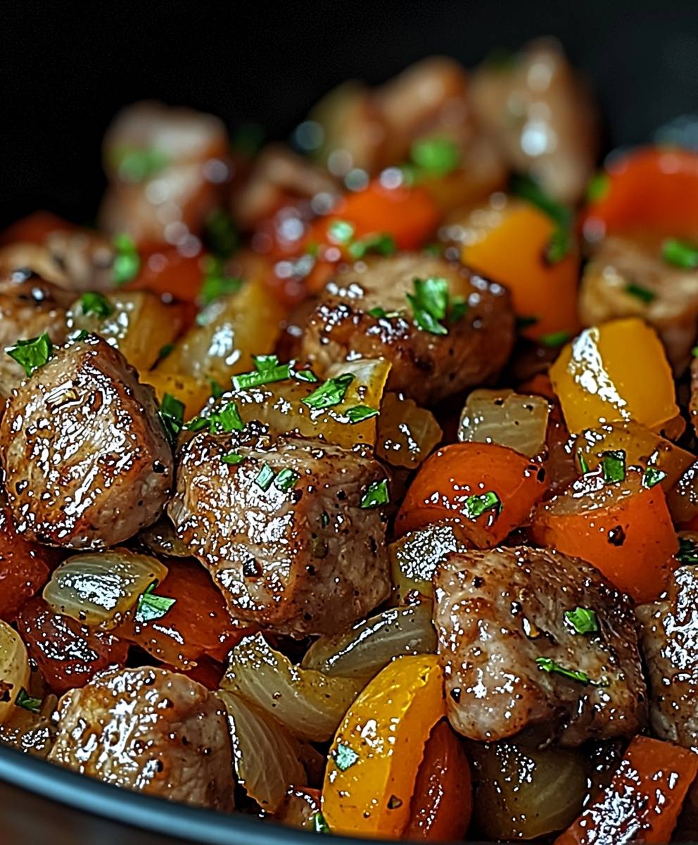 Sauté de porc oignons poivrons