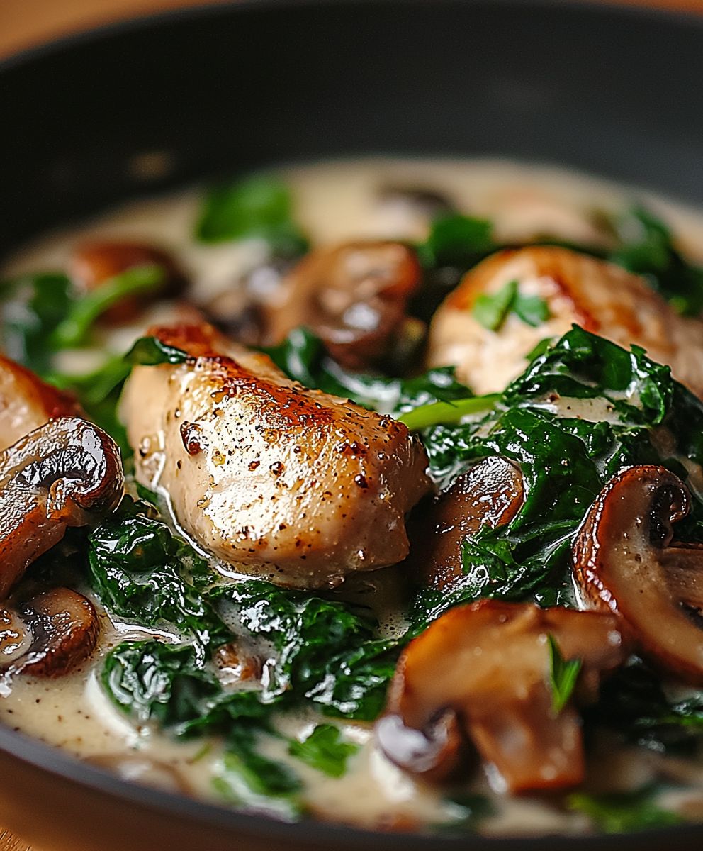 Sauté poulet champignons épinards crème