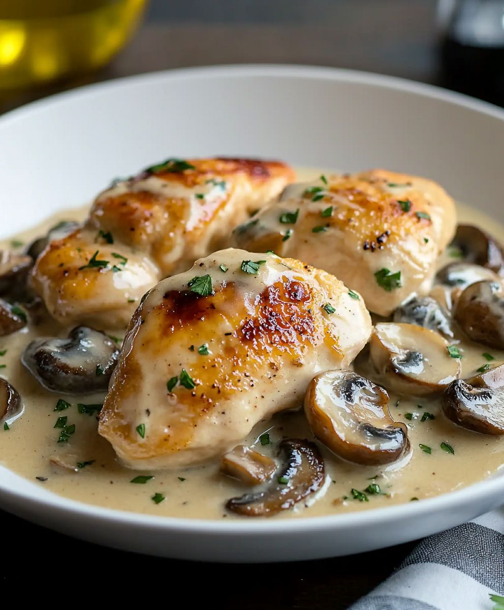 Poulet crémeux aux champignons