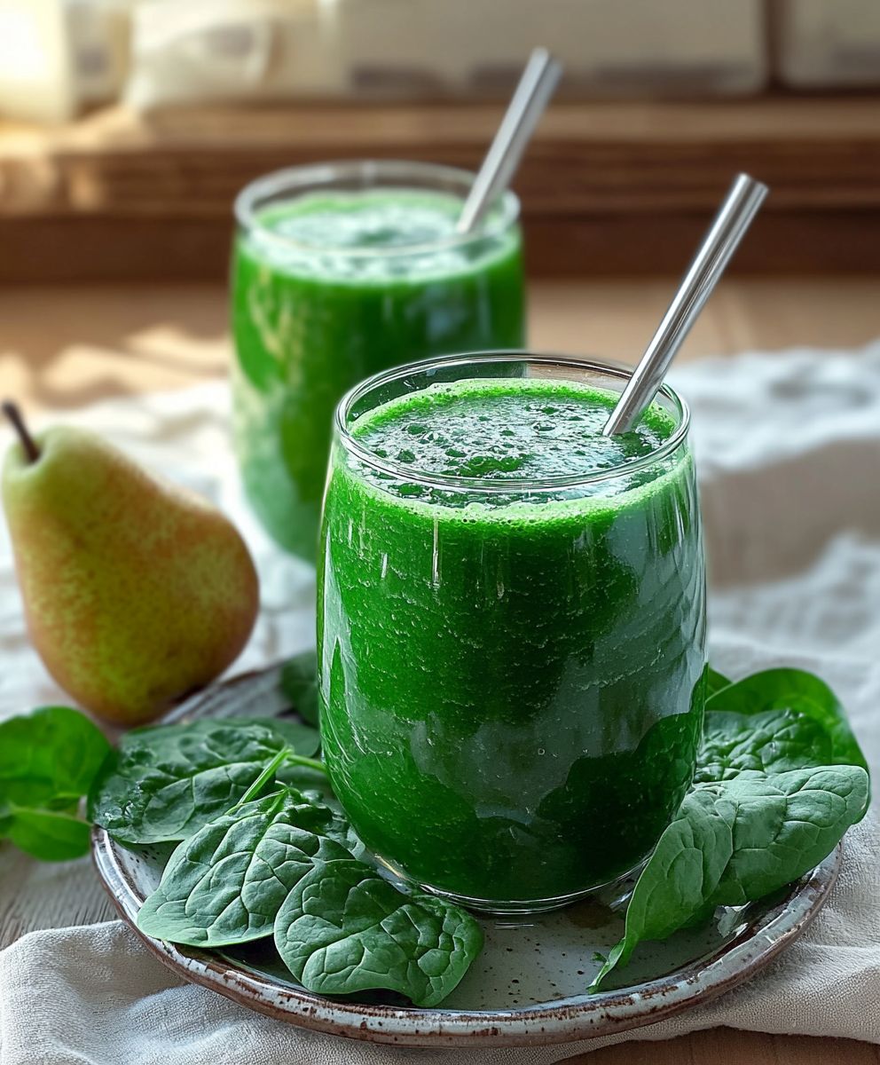 Smoothie vert épinards poire spiruline