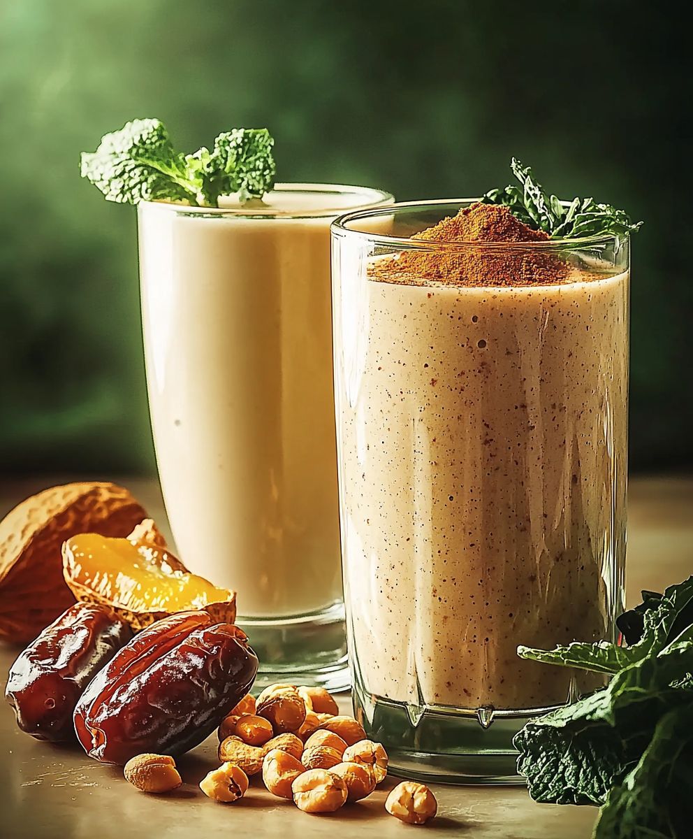 Smoothie lait amande cacahuète cannelle dattes