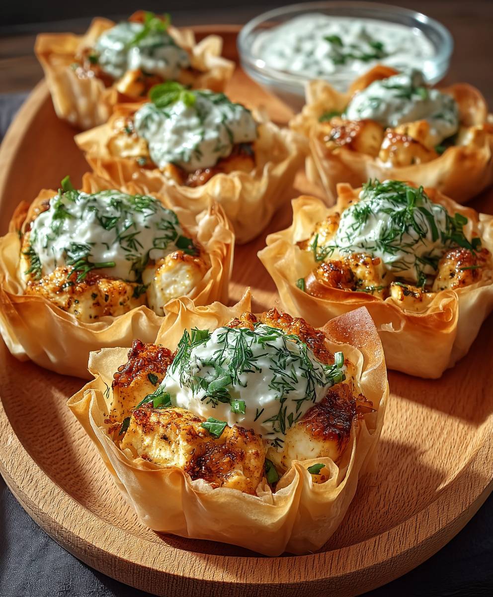 Feuilletés poulet feta sauce tzatziki