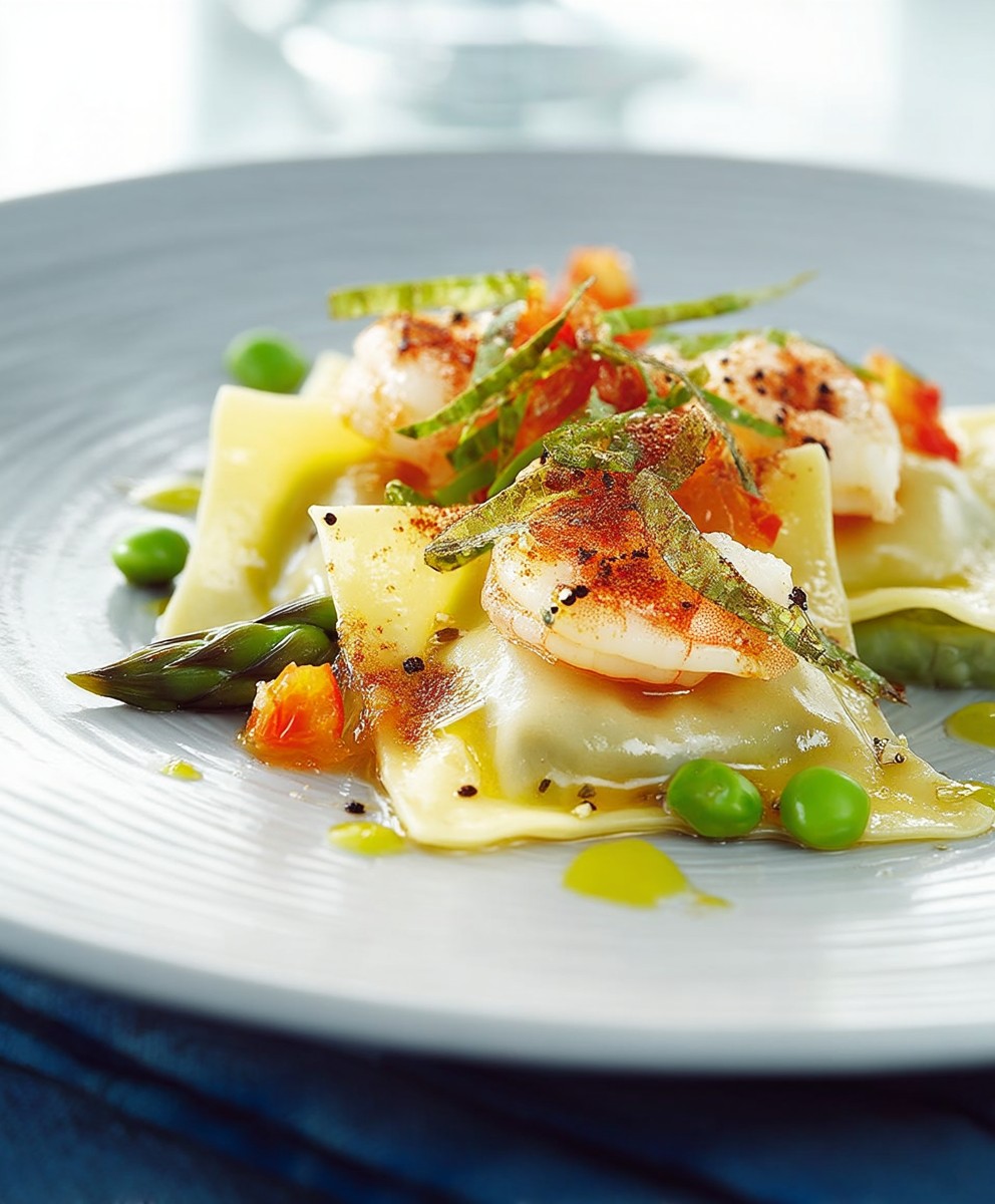 Raviolis aux poivrons et crevettes