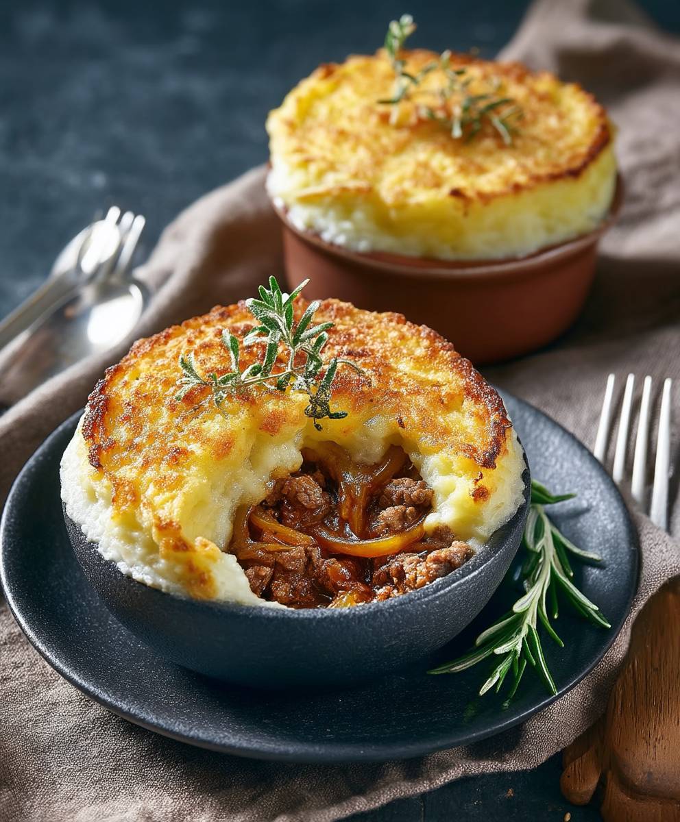 Parmentier agneau oignons caramélisés romarin