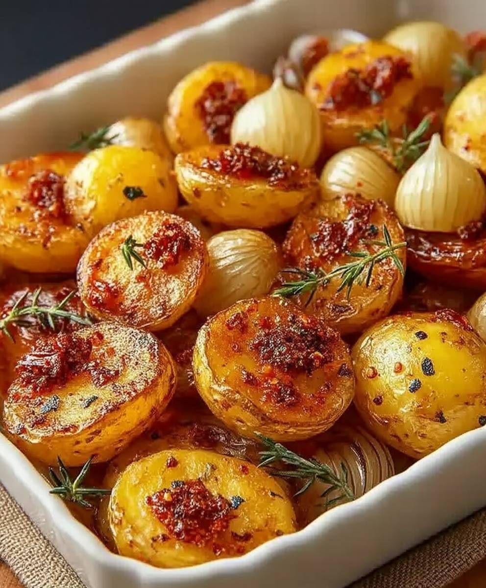Pommes de terre et oignons rôtis