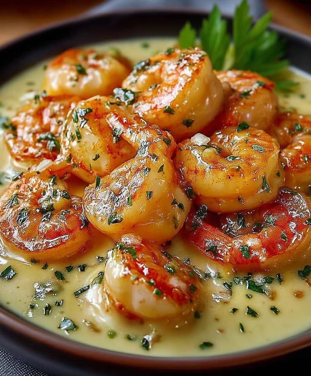 Crevettes sauce crémeuse ail citron