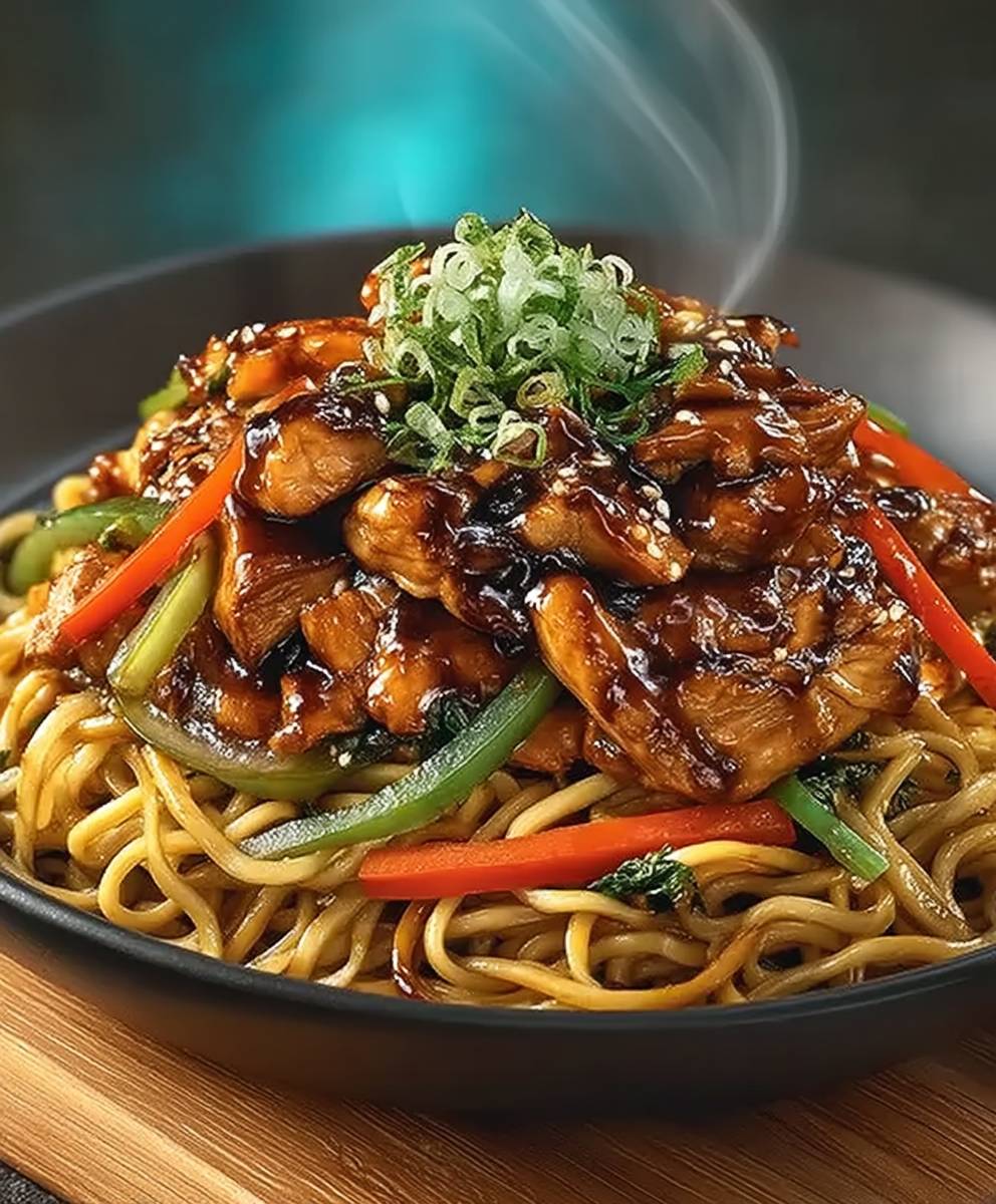 Nouilles sautées poulet caramélisé
