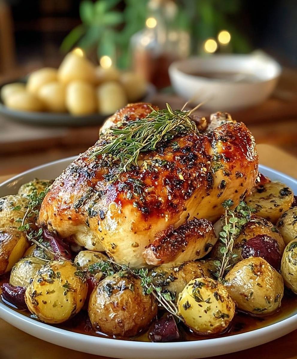 Poulet rôti pommes de terre herbes