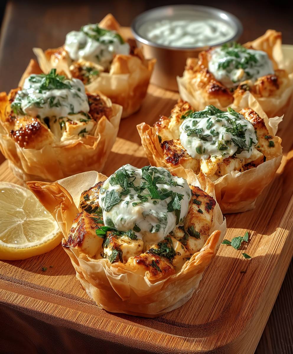 Feuilletés poulet feta sauce tzatziki