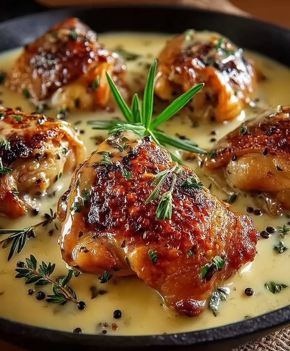 Cuisses de poulet crémeuses à l'ail