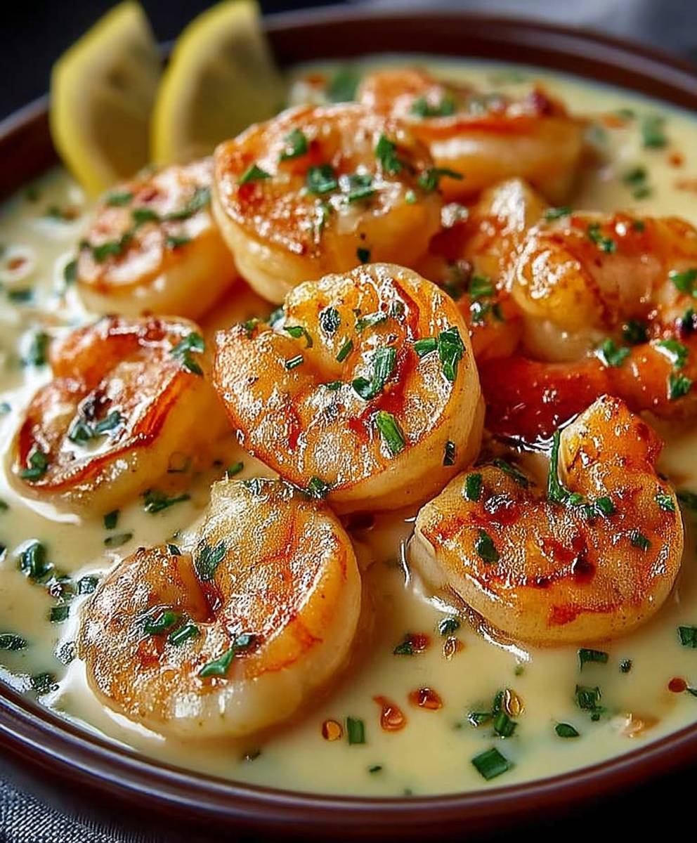 Crevettes sauce crémeuse ail citron
