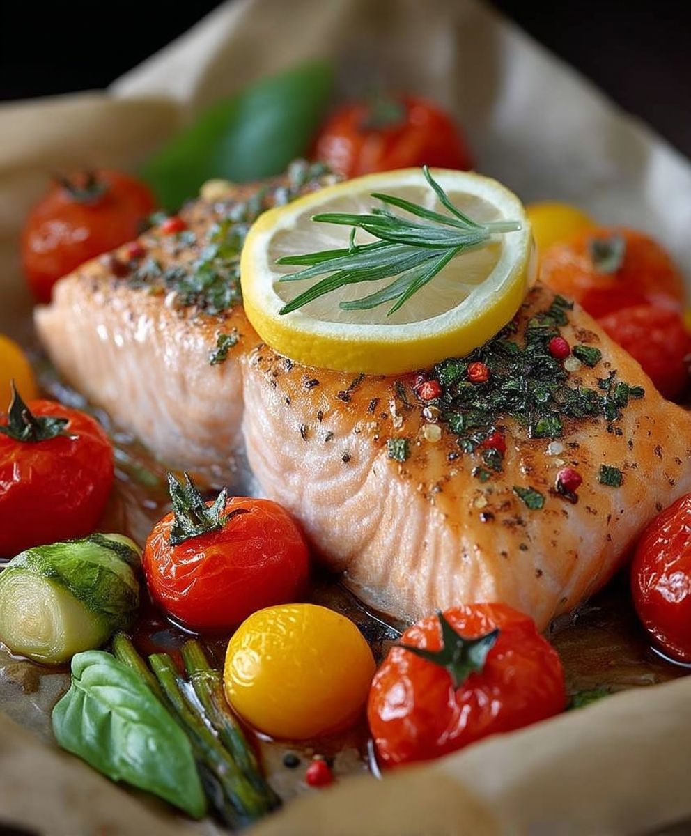 Papillote saumon légumes citron