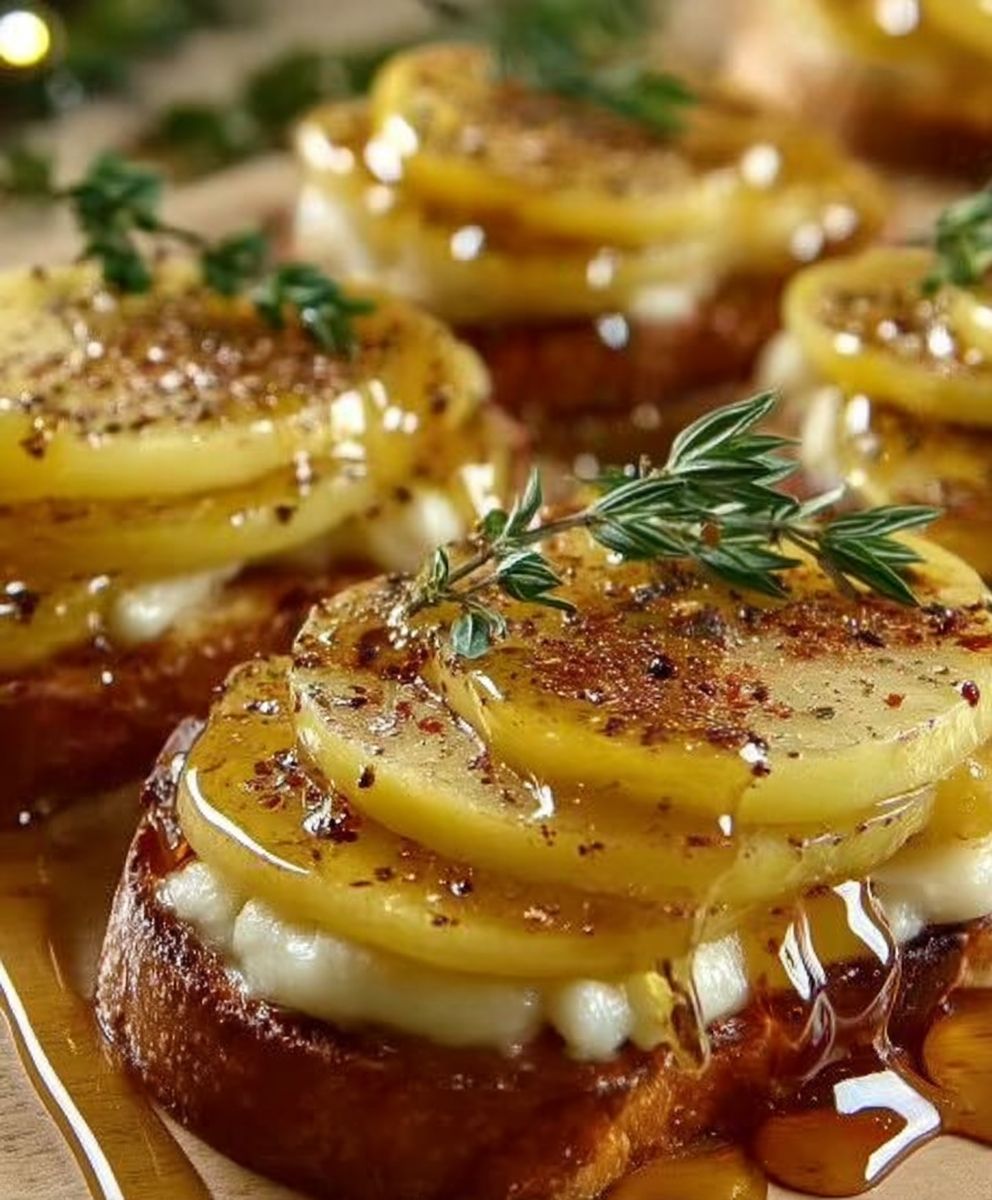Crostinis pomme brie fondant miel