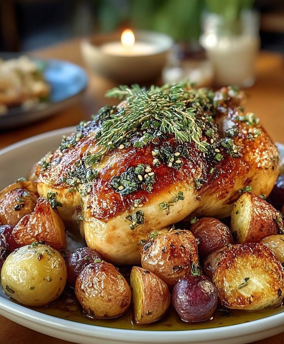 Poulet rôti pommes de terre herbes