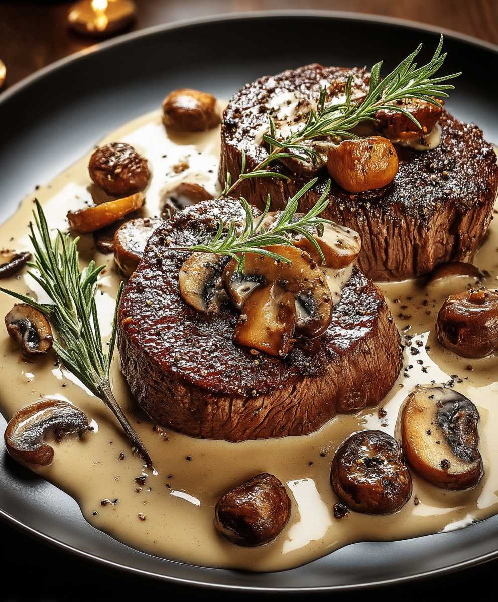 Filet boeuf romarin sauce champignons