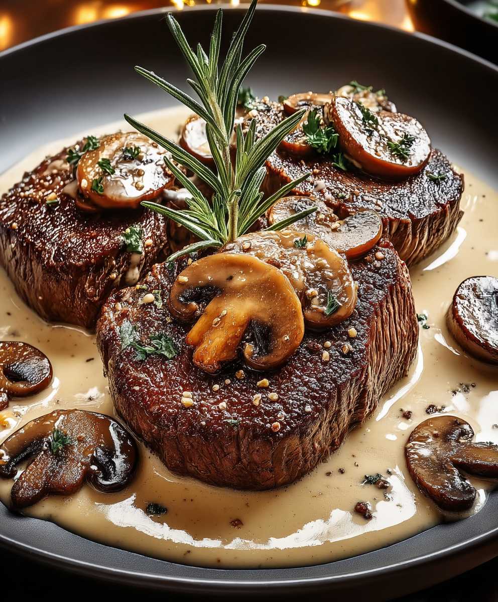 Filet boeuf romarin sauce champignons