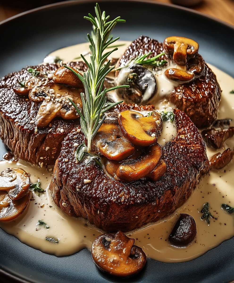 Filet boeuf romarin sauce champignons