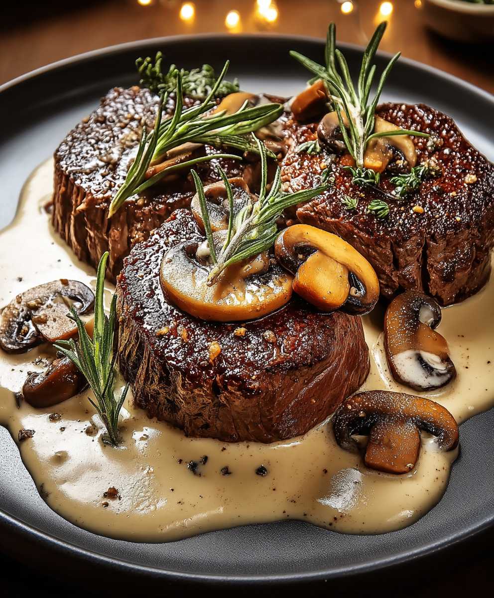 Filet boeuf romarin sauce champignons
