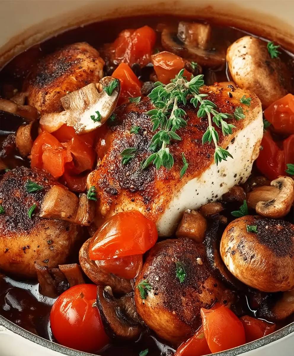 Poulet sauce champignons tomates cerises