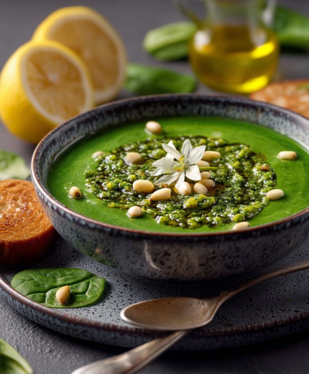 Soupe épinards pesto ail des ours