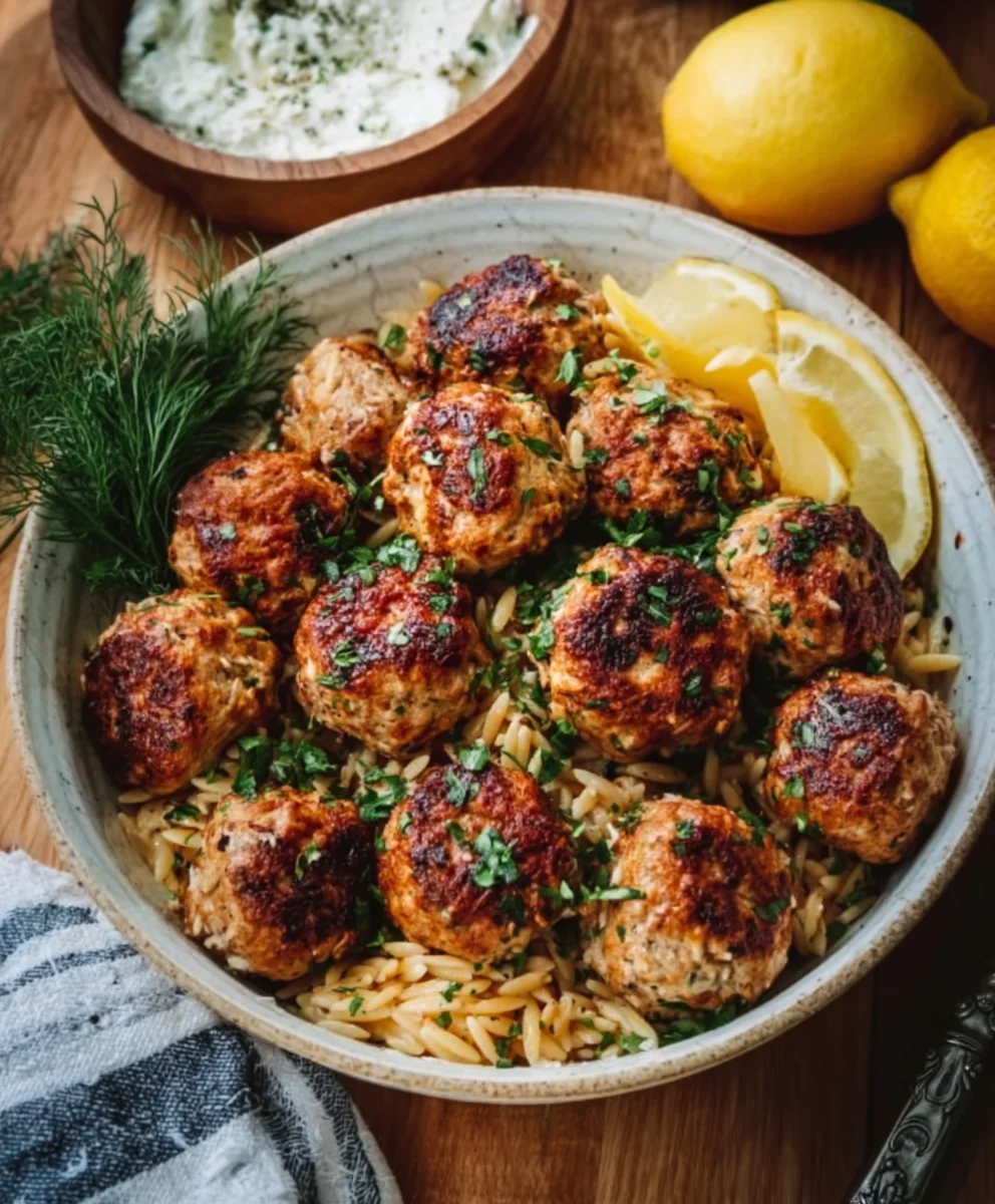 Boulettes Grecques Orzo Citronné : Crème Feta Onctueuse