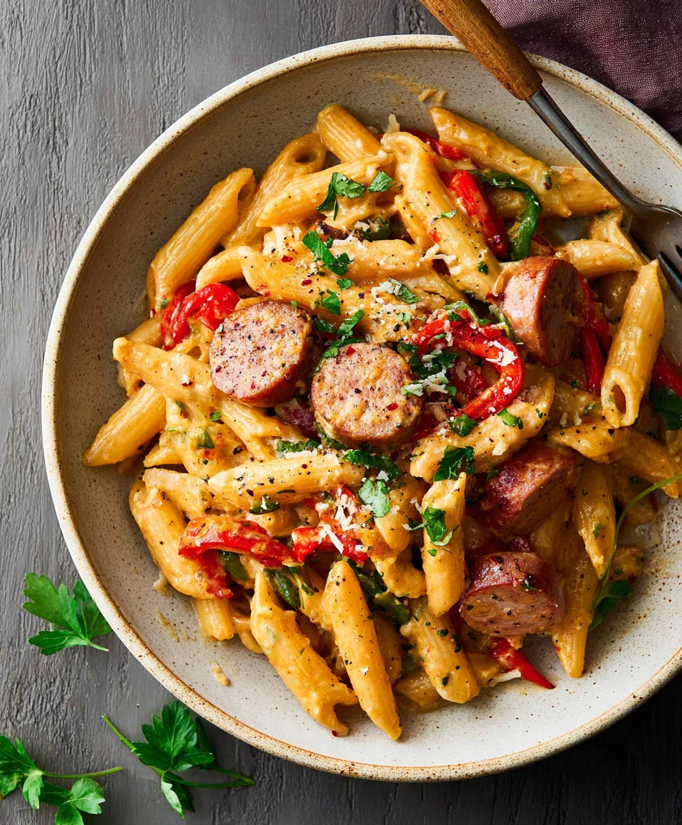 Pâtes Crémeuses Saucisse de Bœuf Cajun : Recette Facile