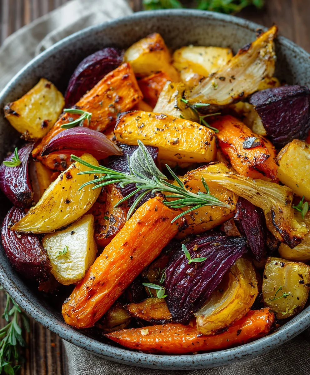 Bol réconfortant de légumes racines rôtis d'automne