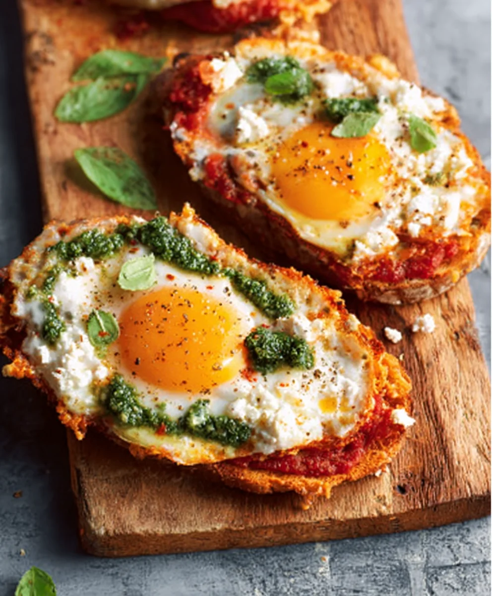 Shakshouka Toast Exquis aux Œufs Feta au Plat Dorés