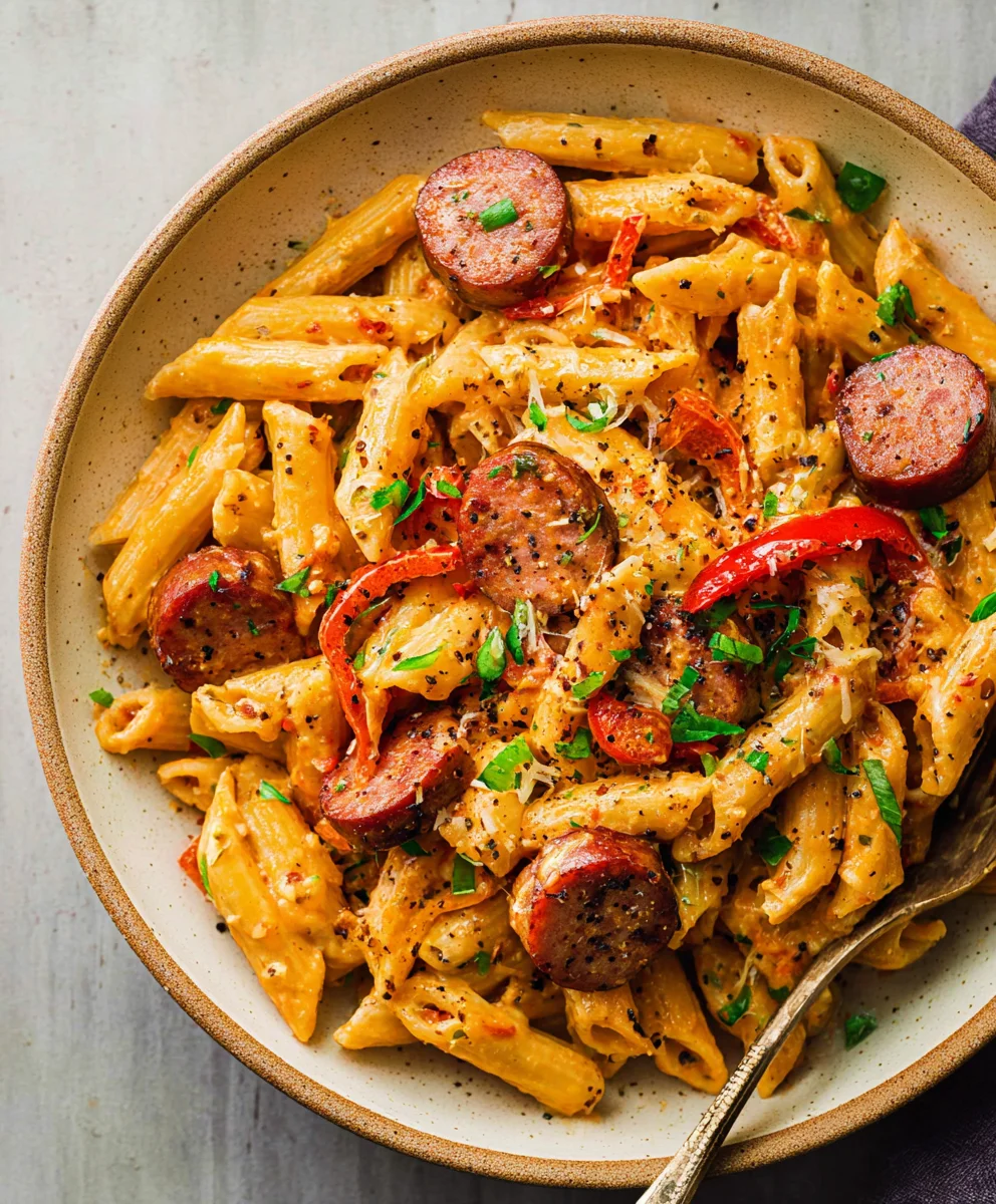 Pâtes Crémeuses Saucisse de Bœuf Cajun : Recette Facile