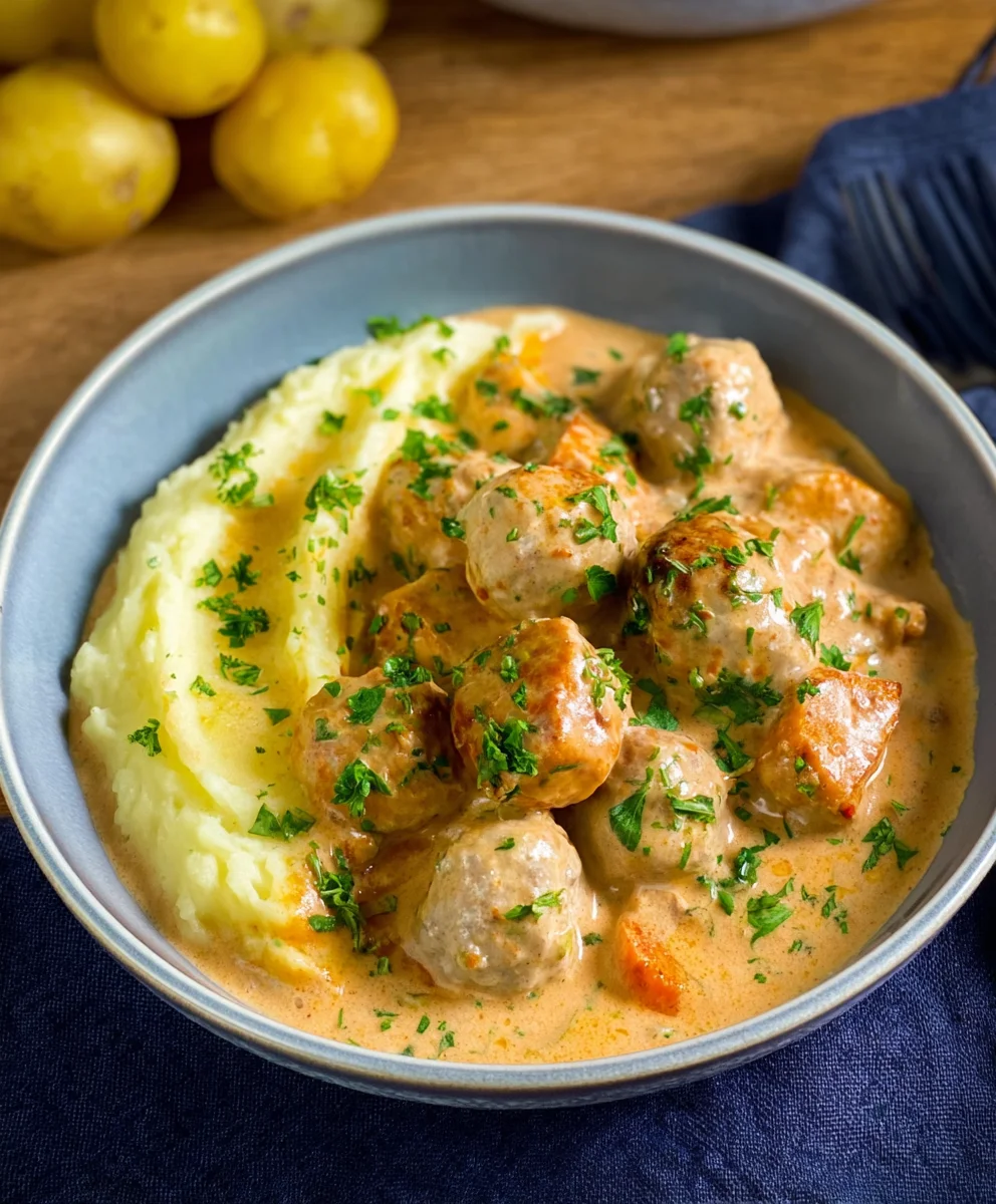 Recette facile: Boulettes de bœuf crémeuses et purée maison.