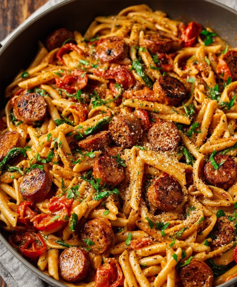 Pâtes Crémeuses Cajun avec Saucisse de Bœuf – Dîner Rapide