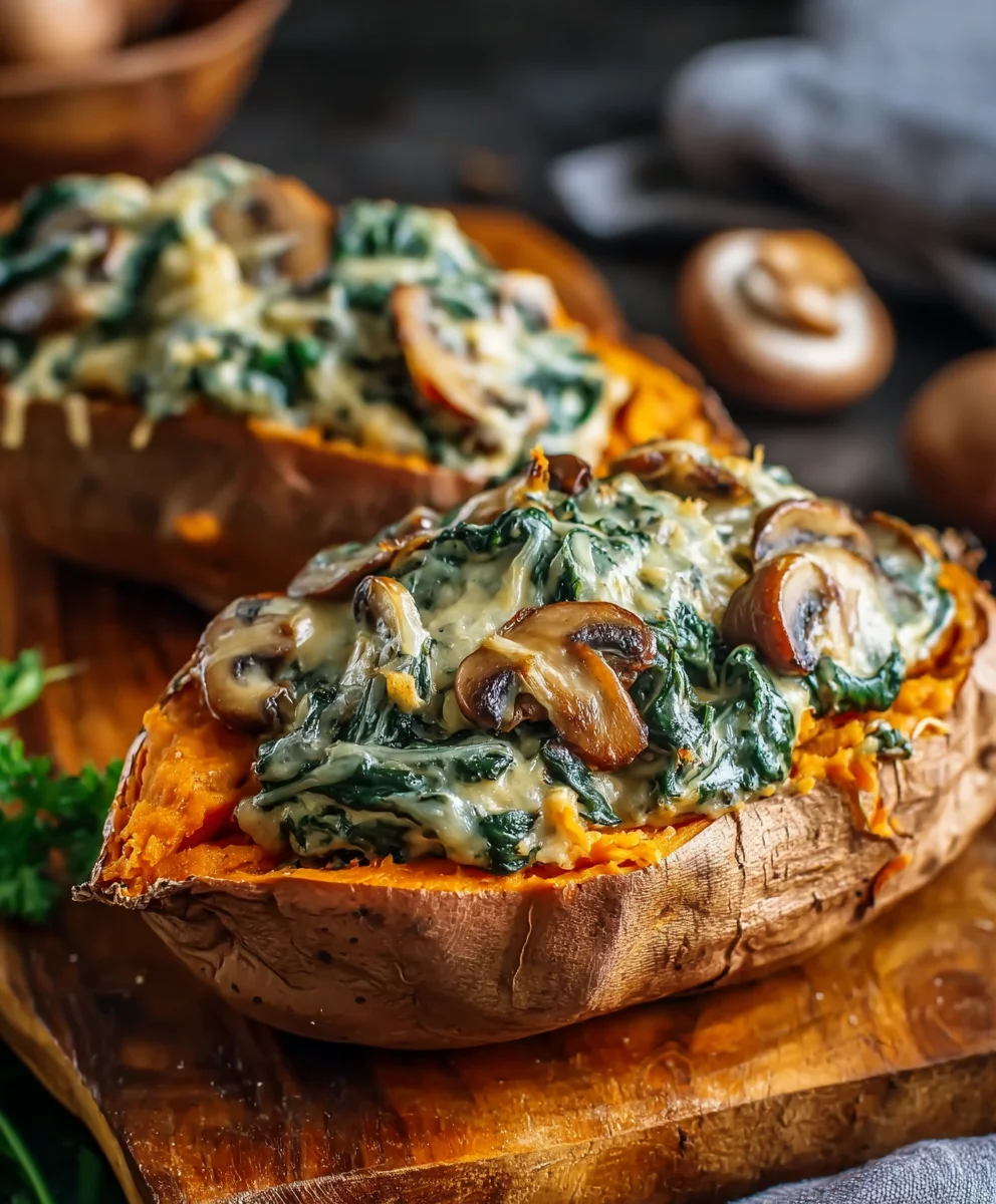Patates Douces Farcies Crémeuses aux Champignons & Épinards