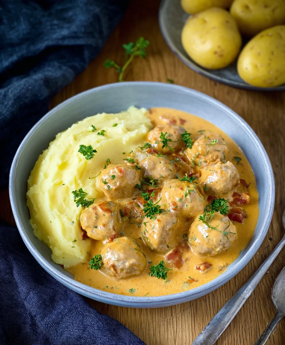 Recette facile: Boulettes de bœuf crémeuses et purée maison.