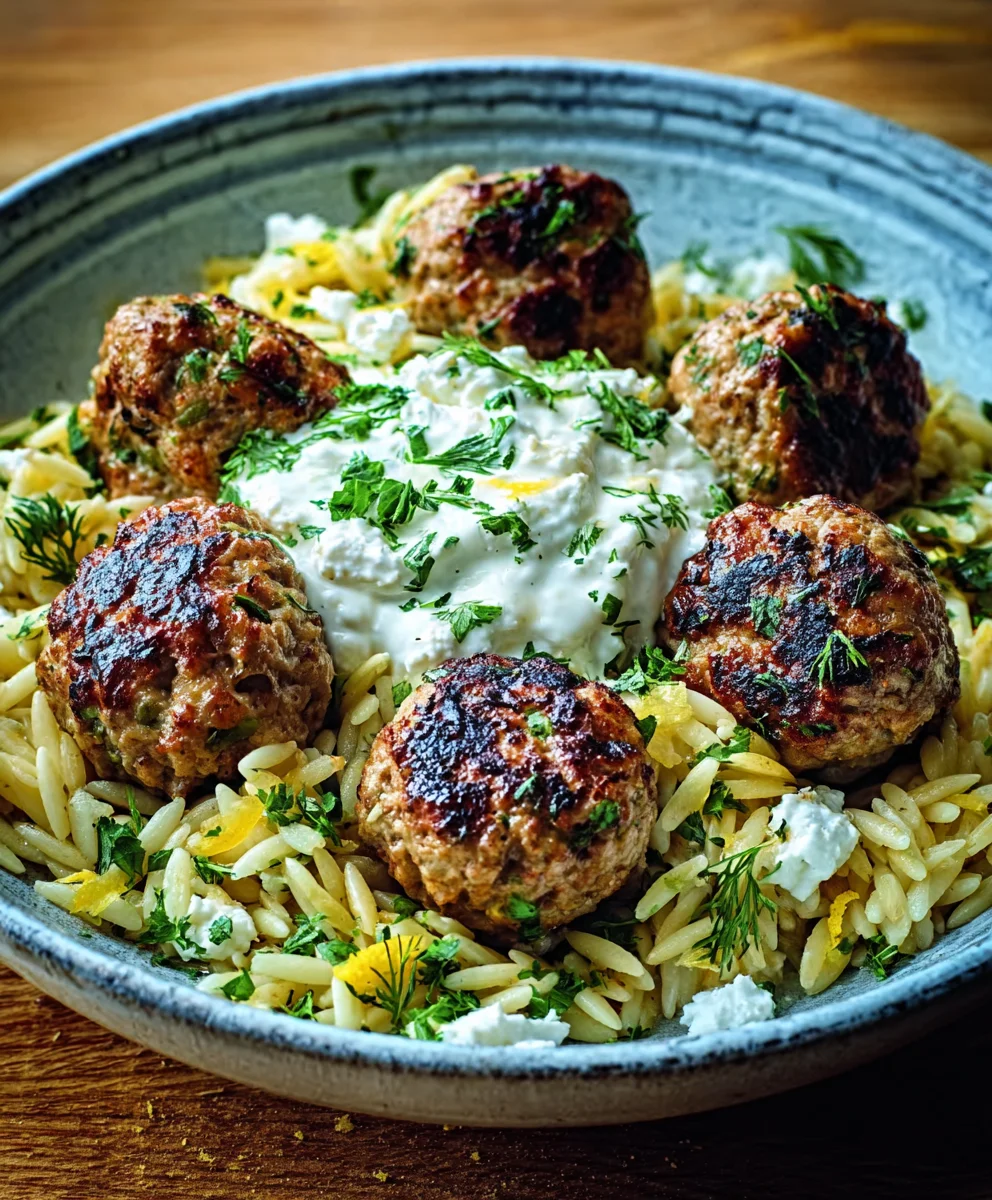 Boulettes de Boeuf & Orzo Citronné: Crème de Feta