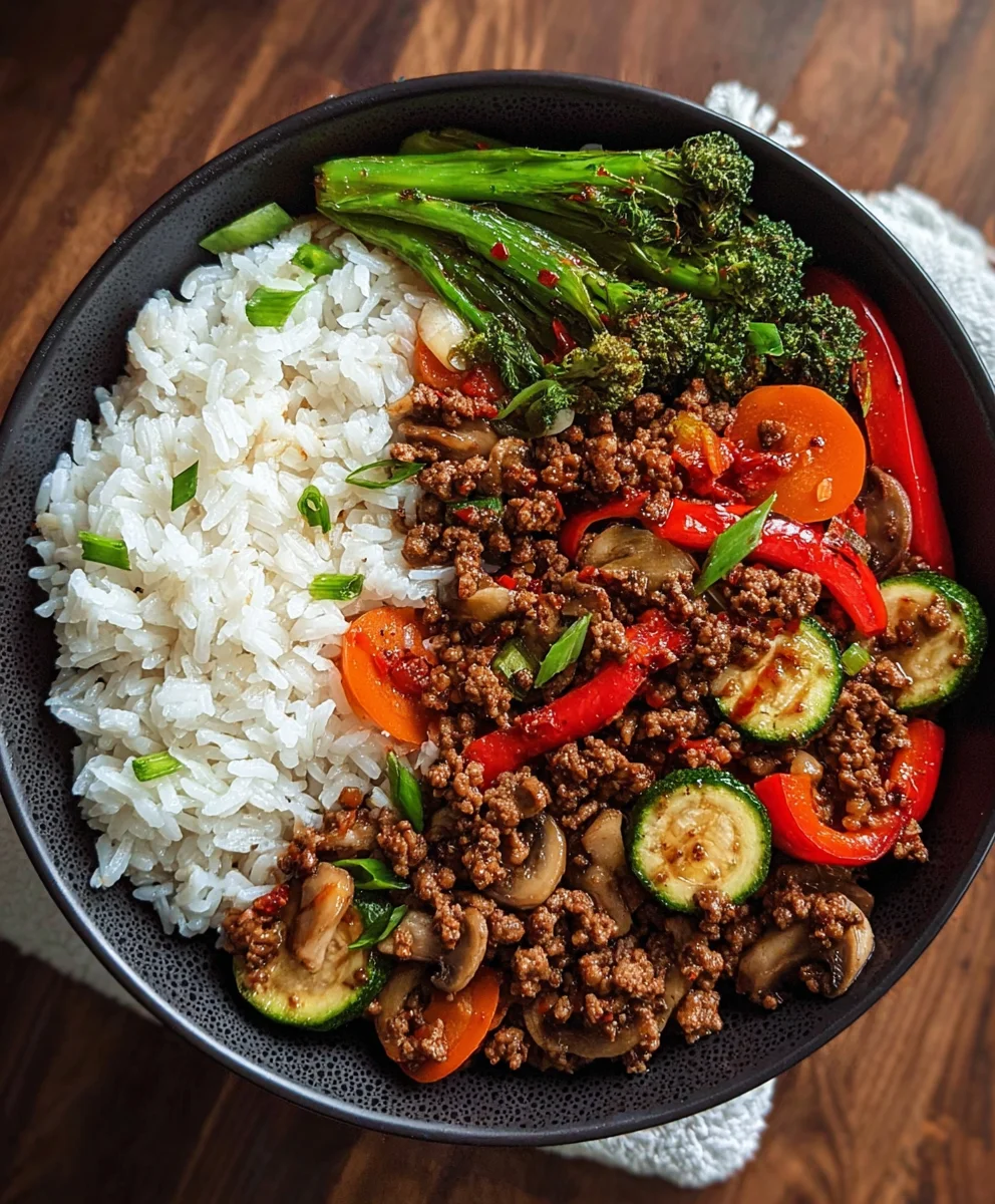 Sauté de Bœuf Épicé Riz & Légumes Ail